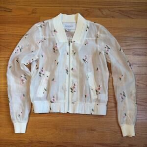 Lucy Paris Sheer Embroidered Floral Zip Jacket Lightweight Size S